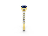 Yellow gold Cushion Cut Blue Sapphire Solitaire Pavé Engagement Ring with Round Band and Prong Setting_80