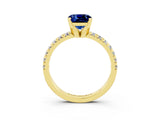 Yellow gold Cushion Cut Blue Sapphire Solitaire Pavé Engagement Ring with Round Band and Prong Setting_81