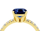 Yellow gold Cushion Cut Blue Sapphire Solitaire Pavé Engagement Ring with Round Band and Prong Setting_82