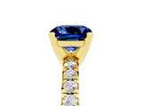 Yellow gold Cushion Cut Blue Sapphire Solitaire Pavé Engagement Ring with Round Band and Prong Setting_83
