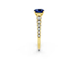 Yellow gold Cushion Cut Blue Sapphire Solitaire Ring with Cathedral Setting and Pavé Band_2