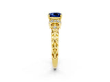 Yellow gold Cushion Cut Blue Sapphire Solitaire Ring with Filigree Band and Four-Prong Setting_26