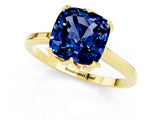 Yellow gold Cushion Cut Blue Sapphire Solitaire Ring with Flower Prong Setting and Classic Band_13
