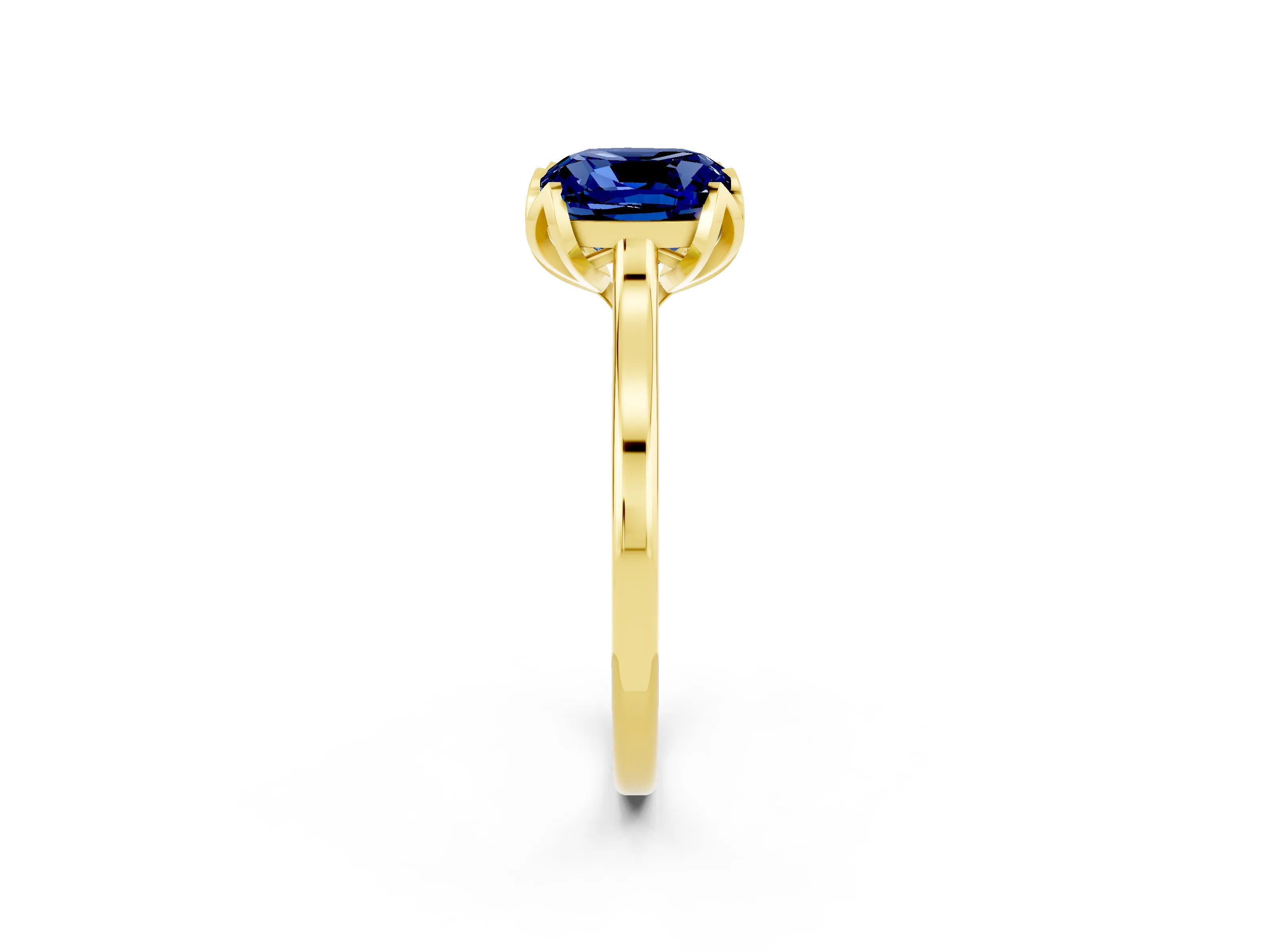 Yellow gold Cushion Cut Blue Sapphire Solitaire Ring with Flower Prong Setting and Classic Band_14