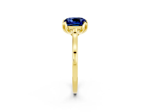Yellow gold Cushion Cut Blue Sapphire Solitaire Ring with Flower Prong Setting and Classic Band_14