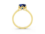 Yellow gold Cushion Cut Blue Sapphire Solitaire Ring with Flower Prong Setting and Classic Band_15