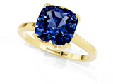Yellow gold Cushion Cut Blue Sapphire Solitaire Ring with Flower Prong Setting and Classic Band_37