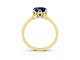 Yellow gold Cushion Cut Blue Sapphire Solitaire Ring with Flower Prong Setting and Classic Band_39