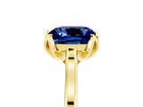 Yellow gold Cushion Cut Blue Sapphire Solitaire Ring with Flower Prong Setting and Classic Band_41