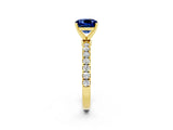 Yellow gold Cushion Cut Blue Sapphire Solitaire Ring with Pavé Accents and Four-Prong Setting_2