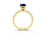 Yellow gold Cushion Cut Blue Sapphire Solitaire Ring with Pavé Accents and Four-Prong Setting_3