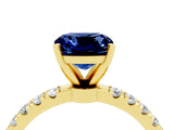 Yellow gold Cushion Cut Blue Sapphire Solitaire Ring with Pavé Accents and Four-Prong Setting_4