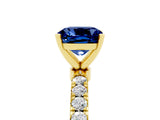 Yellow gold Cushion Cut Blue Sapphire Solitaire Ring with Pavé Accents and Four-Prong Setting_5