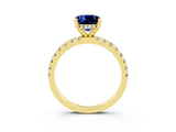 Yellow gold Cushion Cut Blue Sapphire Solitaire Ring with Pavé Band and Four-Prong Setting_27