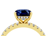 Yellow gold Cushion Cut Blue Sapphire Solitaire Ring with Pavé Band and Four-Prong Setting_28