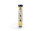 Yellow gold Cushion Cut Blue Sapphire Solitaire Ring with Pavé and Channel Set Band_2