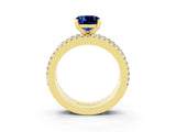 Yellow gold Cushion Cut Blue Sapphire Solitaire Ring with Pavé and Channel Set Band_3