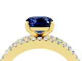 Yellow gold Cushion Cut Blue Sapphire Solitaire Ring with Pavé and Channel Set Band_4