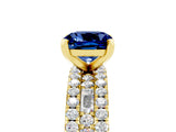 Yellow gold Cushion Cut Blue Sapphire Solitaire Ring with Pavé and Channel Set Band_5