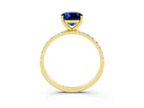Yellow gold Cushion Cut Blue Sapphire Solitaire Ring with Pave Band and Four Prong Setting_27