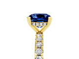 Yellow gold Cushion Cut Blue Sapphire Solitaire Ring with Round  Pavé Band and Four-Prong Setting_41