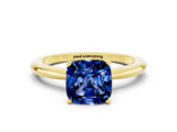 18K Yellow Gold Blue Sapphire Solitaire Ring with Prong Setting and Classic Band