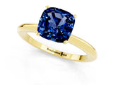 18K Yellow Gold Blue Sapphire Solitaire Ring with Prong Setting and Classic Band