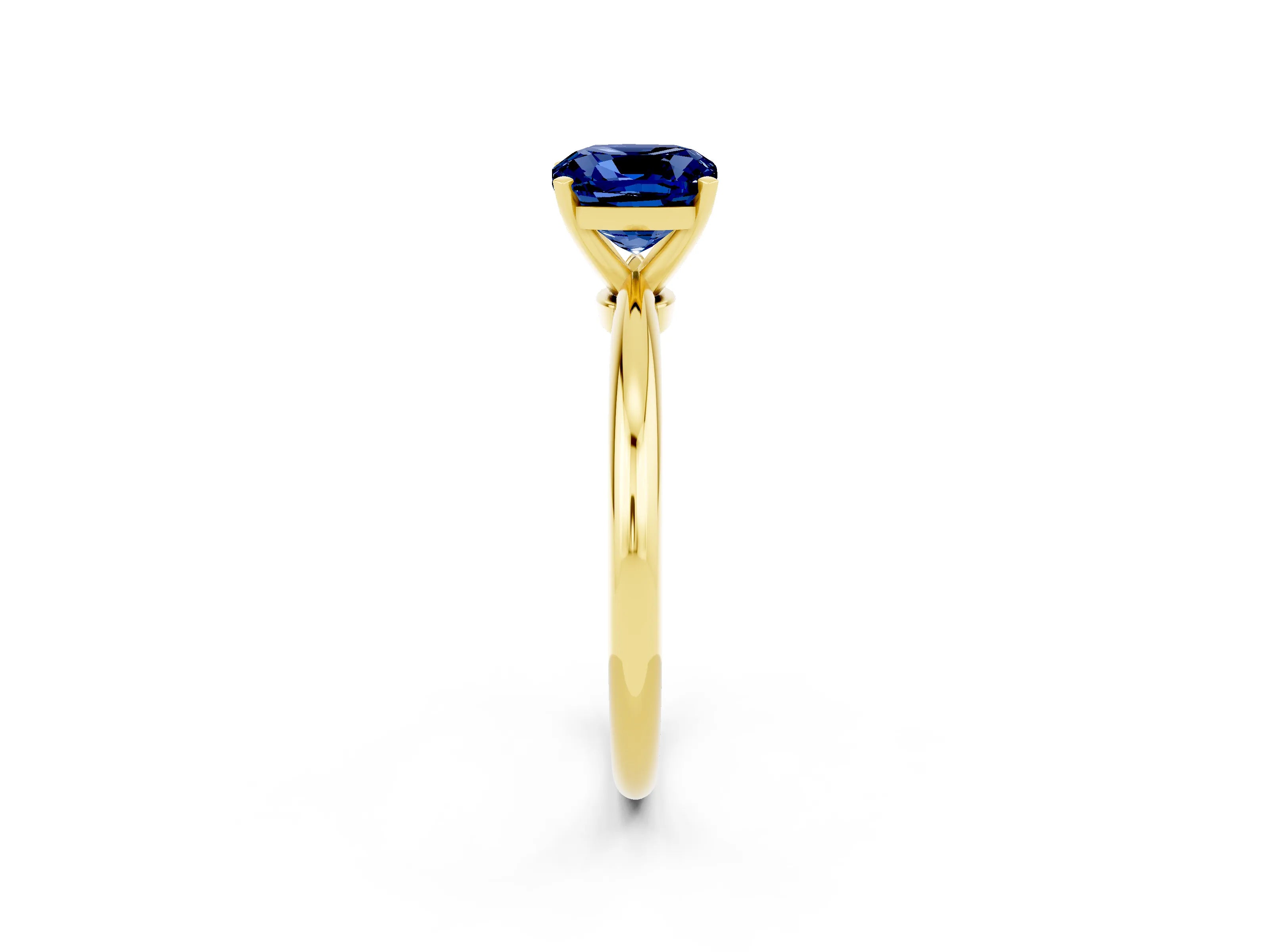 Yellow gold Cushion Cut Blue Sapphire Solitaire Ring with Six-Prong Setting and Classic Band_2