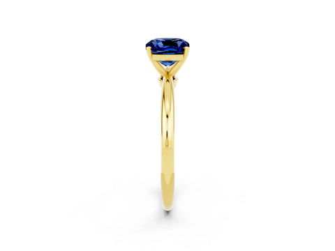 Yellow gold Cushion Cut Blue Sapphire Solitaire Ring with Six-Prong Setting and Classic Band_2