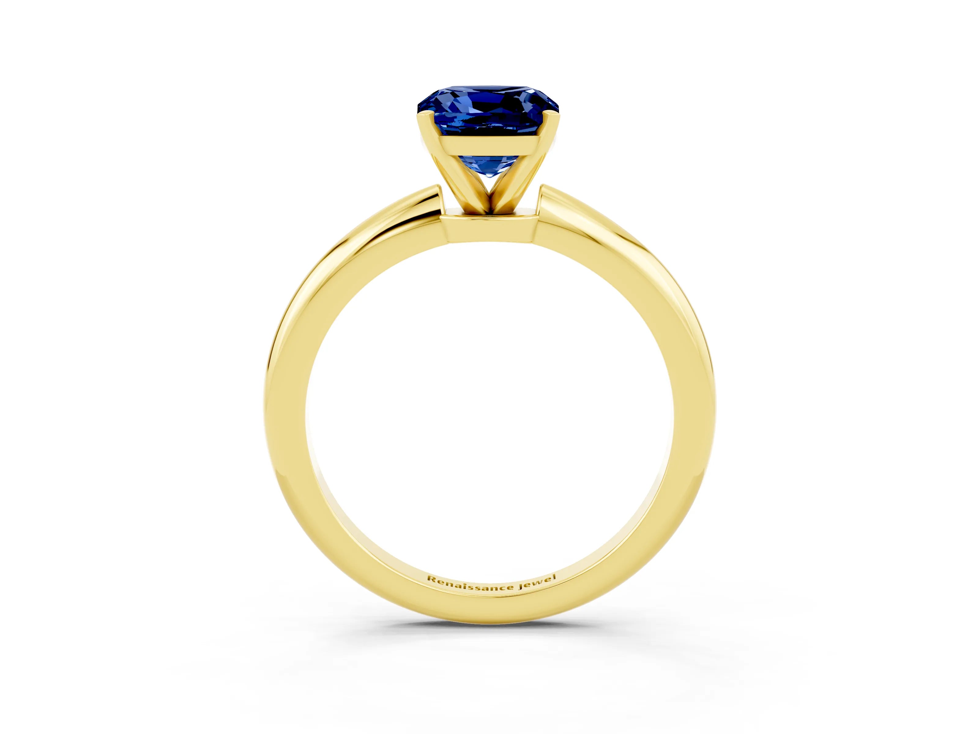 Yellow gold Cushion Cut Blue Sapphire Solitaire Ring with Six-Prong Setting and Classic Band_3