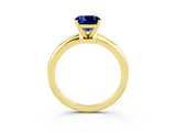 18K Yellow Gold Blue Sapphire Solitaire Ring with Prong Setting and Classic Band