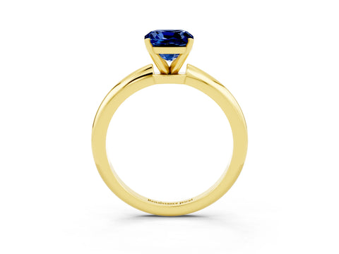 Yellow gold Cushion Cut Blue Sapphire Solitaire Ring with Six-Prong Setting and Classic Band_3