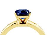 18K Yellow Gold Blue Sapphire Solitaire Ring with Prong Setting and Classic Band