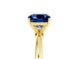 18K Yellow Gold Blue Sapphire Solitaire Ring with Prong Setting and Classic Band