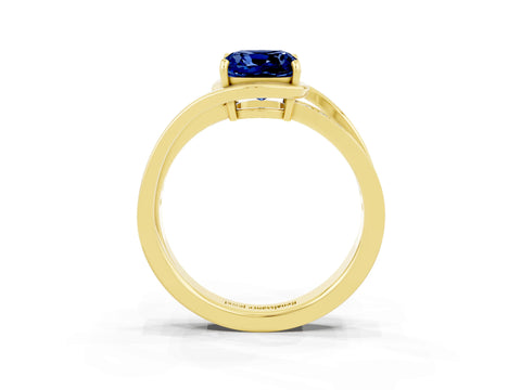Yellow gold Cushion Cut Blue Sapphire Solitaire Ring with Split Shank and Prong Setting_3