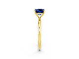 Yellow gold Cushion Cut Blue Sapphire Solitaire Ring with Thin Band and Four-Prong Setting_2