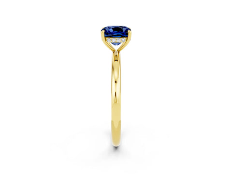 Yellow gold Cushion Cut Blue Sapphire Solitaire Ring with Thin Band and Four-Prong Setting_2