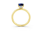 Yellow gold Cushion Cut Blue Sapphire Solitaire Ring with Thin Band and Four-Prong Setting_3