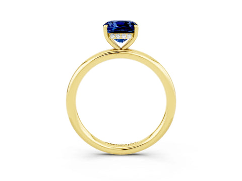 Yellow gold Cushion Cut Blue Sapphire Solitaire Ring with Thin Band and Four-Prong Setting_3