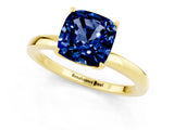 Yellow gold Cushion Cut Blue Sapphire Solitaire Ring with Thin Band and Prong Setting_13