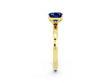 Yellow gold Cushion Cut Blue Sapphire Solitaire Ring with Thin Band and Prong Setting_14