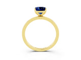 Yellow gold Cushion Cut Blue Sapphire Solitaire Ring with Thin Band and Prong Setting_15