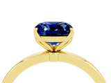 Yellow gold Cushion Cut Blue Sapphire Solitaire Ring with Thin Band and Prong Setting_16