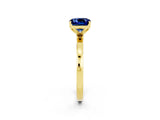Yellow gold Cushion Cut Blue Sapphire Solitaire Ring with Thin Band and Prong Setting_26