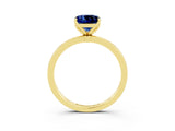 Yellow gold Cushion Cut Blue Sapphire Solitaire Ring with Thin Band and Prong Setting_27
