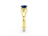 Yellow gold Cushion Cut Blue Sapphire Solitaire Ring with Wide Band and Prong Setting_2