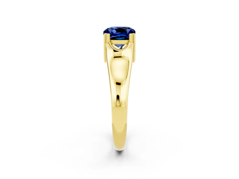 Yellow gold Cushion Cut Blue Sapphire Solitaire Ring with Wide Band and Prong Setting_2