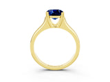 Yellow gold Cushion Cut Blue Sapphire Solitaire Ring with Wide Band and Prong Setting_3
