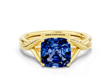 Yellow gold Cushion Cut Blue Sapphire Solitaire Twist Band Prong Setting Ring_70