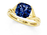 Yellow gold Cushion Cut Blue Sapphire Solitaire Twist Band Prong Setting Ring_71